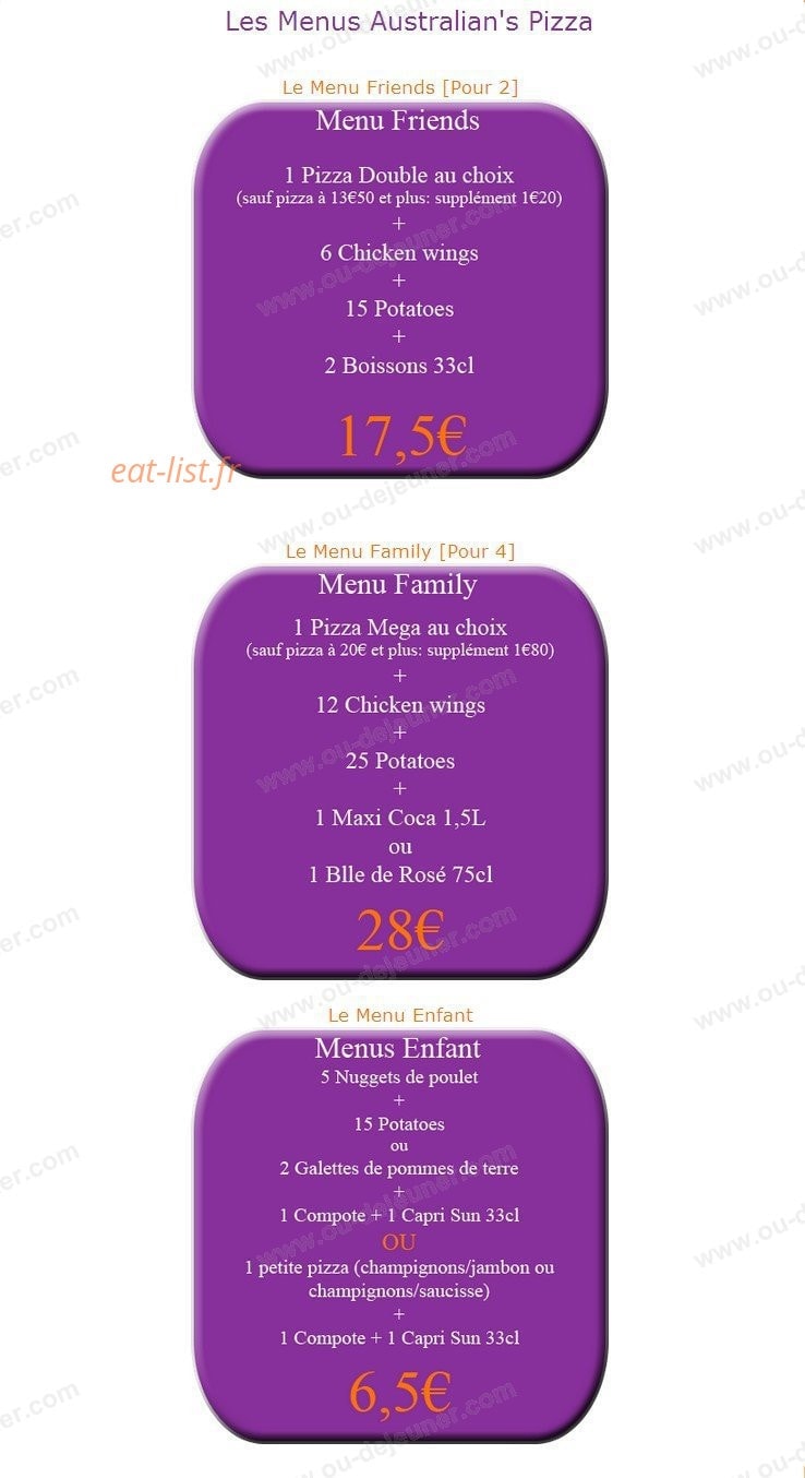Australian's Pizza — carte page 3