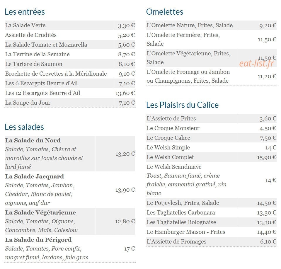 Café Au Calice — carte page 2
