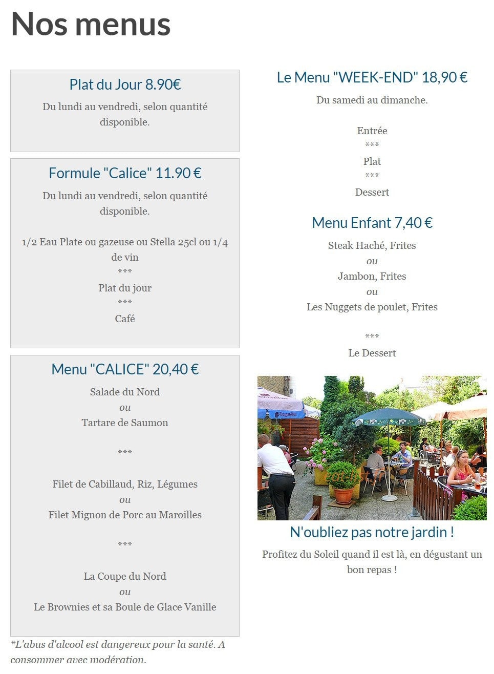 Café Au Calice — carte page 1