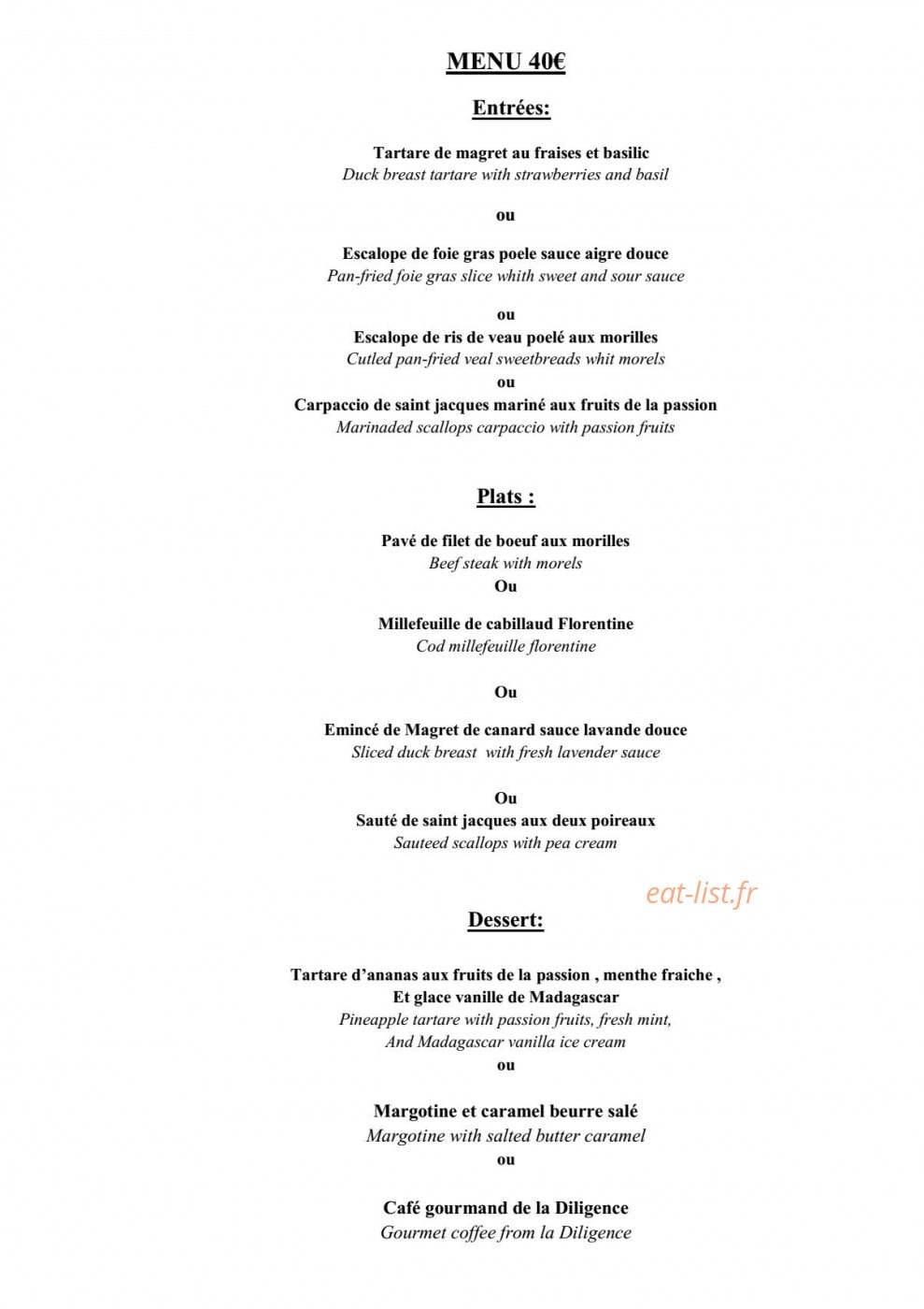 Chef a domicile — carte page 1