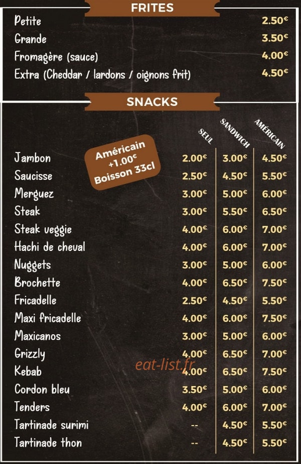 Friterie Leroux — carte page 2