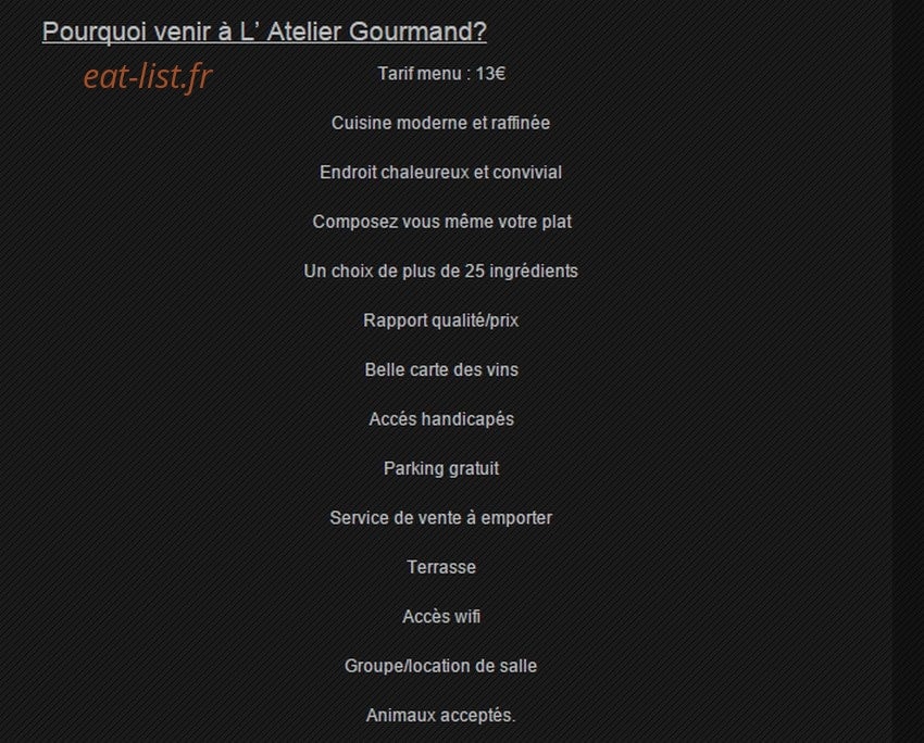 L' Atelier Gourmand — carte page 1