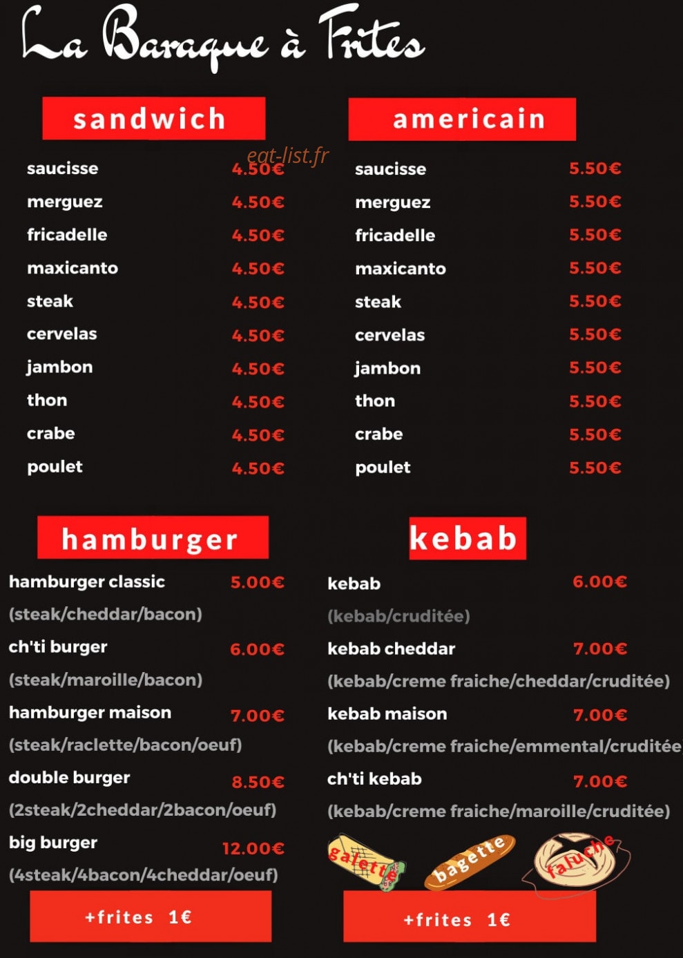 La Baraque à Frites — carte page 1