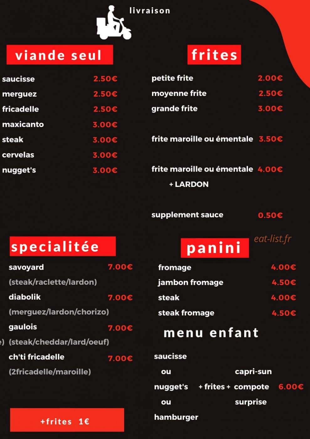 La Baraque à Frites — carte page 2