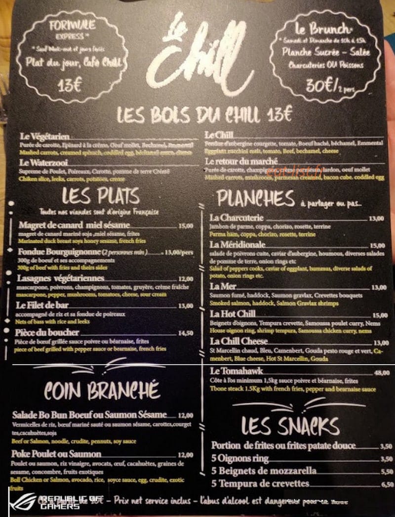 Le Chill — carte page 1