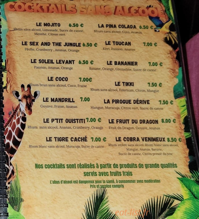 Le jungle bar — carte page 2