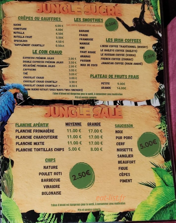 Le jungle bar — carte page 1