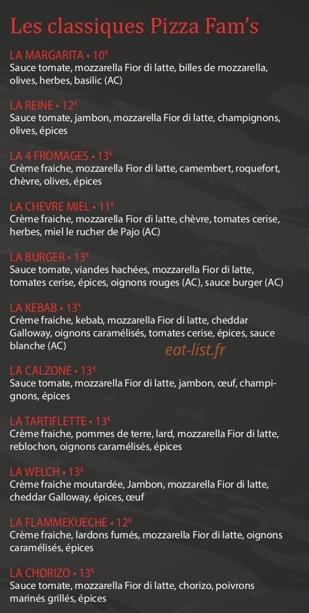 Pizza Fam's — carte page 2