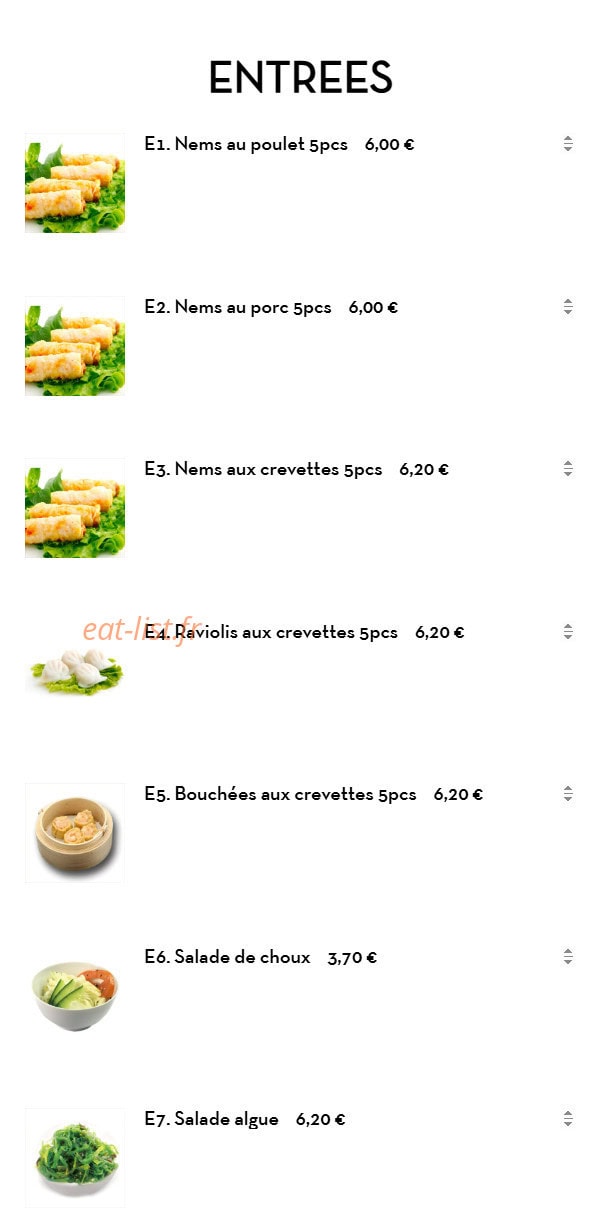 Restaurant J'adore — carte page 1