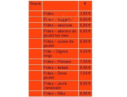 Snack Point — carte page 1
