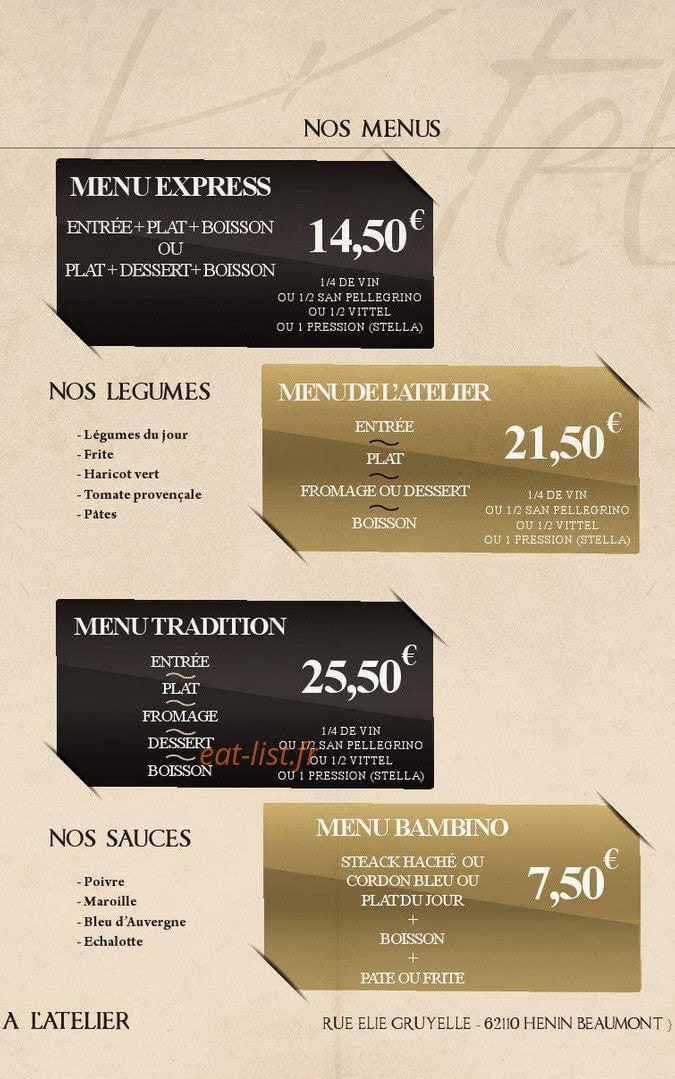 A L'Atelier — carte page 3