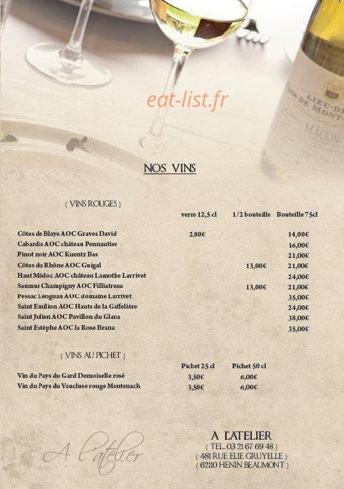 A L'Atelier — carte page 8