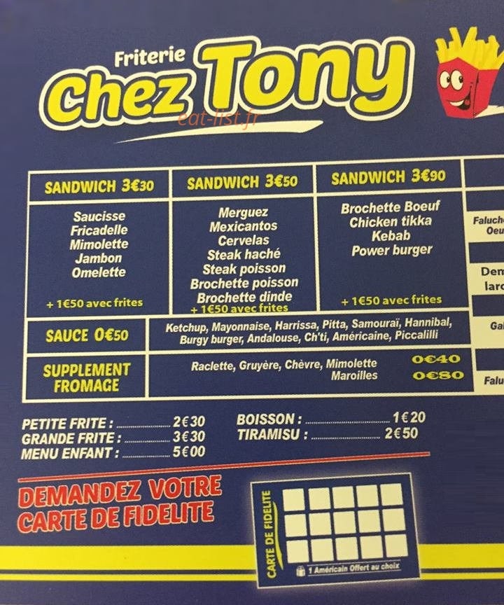 Chez Tony — carte page 1