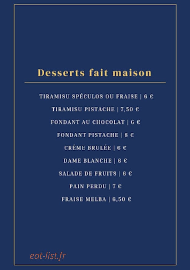 Carte et menu de L'imprévu à Henin Beaumont — Desserts