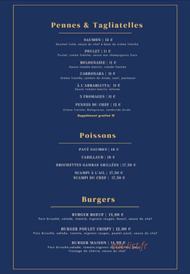 Carte et menu de L'imprévu à Henin Beaumont — Pennes et tagliatelles