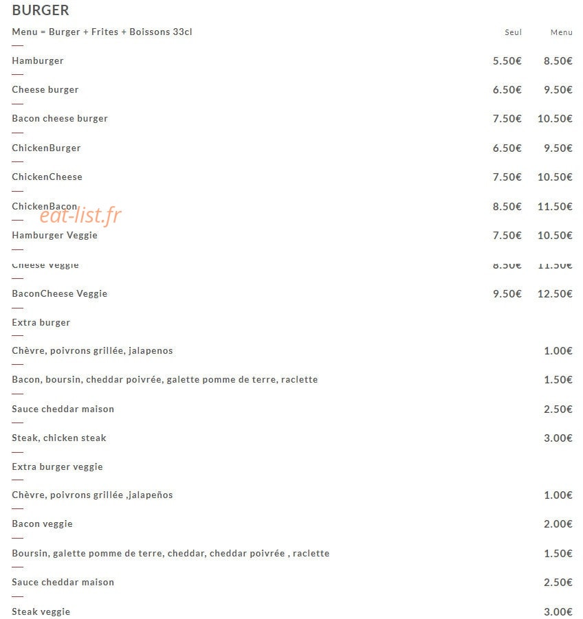 The burger yug's — carte page 1