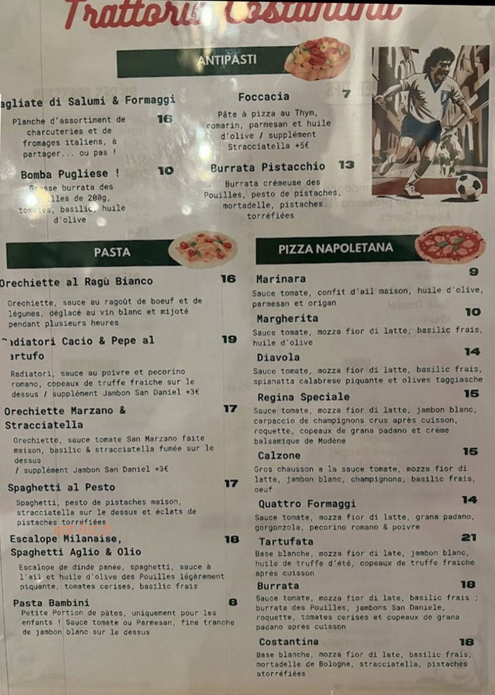 Trattoria Costantina — carte page 1