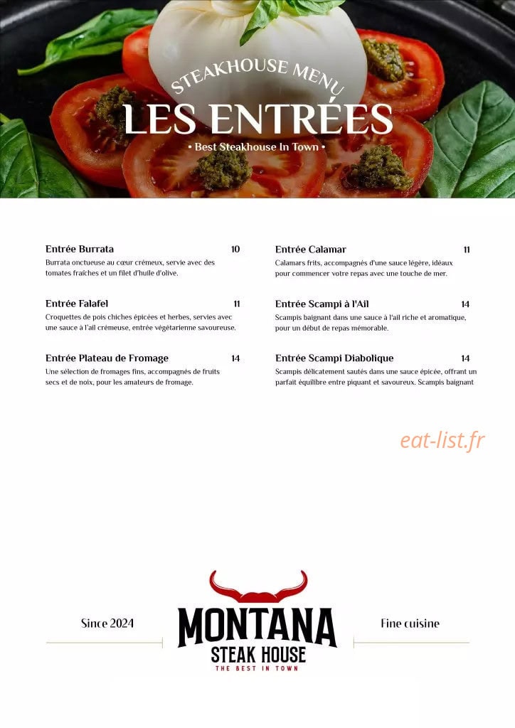 Montana Steak House — carte page 1