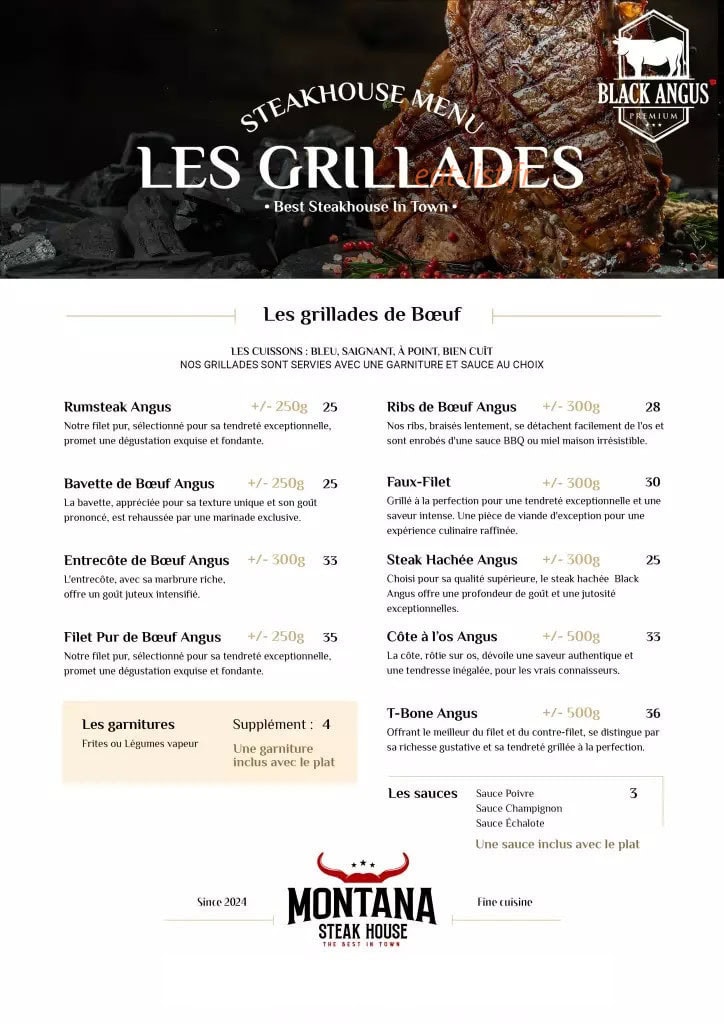 Montana Steak House — carte page 3