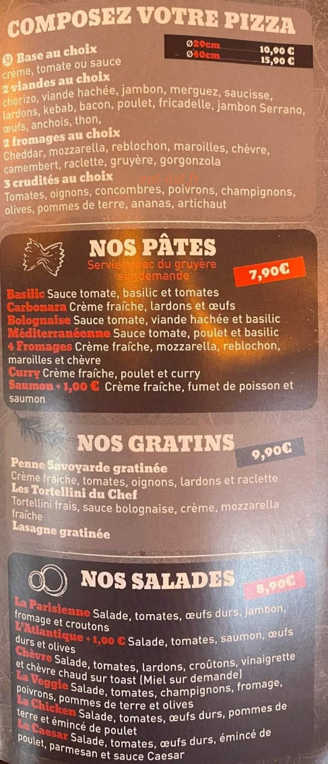 Eiffel Pizza — carte page 1