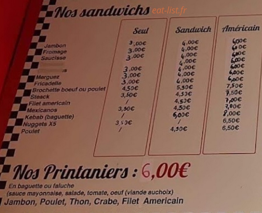 Pic' Frites — carte page 1