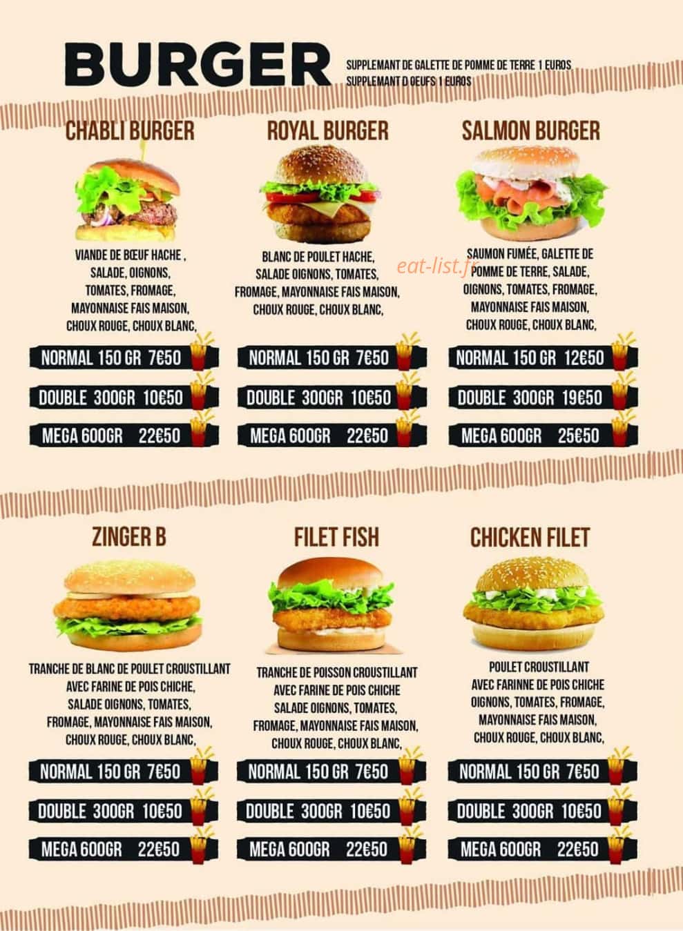 Hot Burger — carte page 3