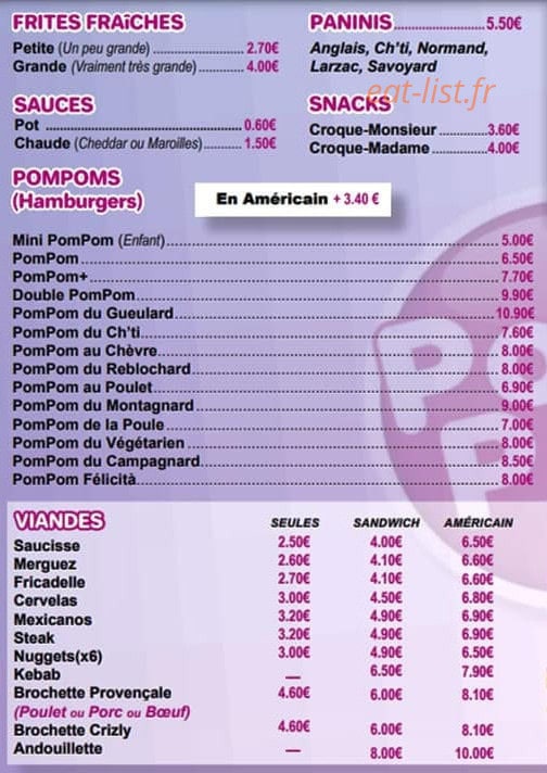 Pom Pom Frites — carte page 1