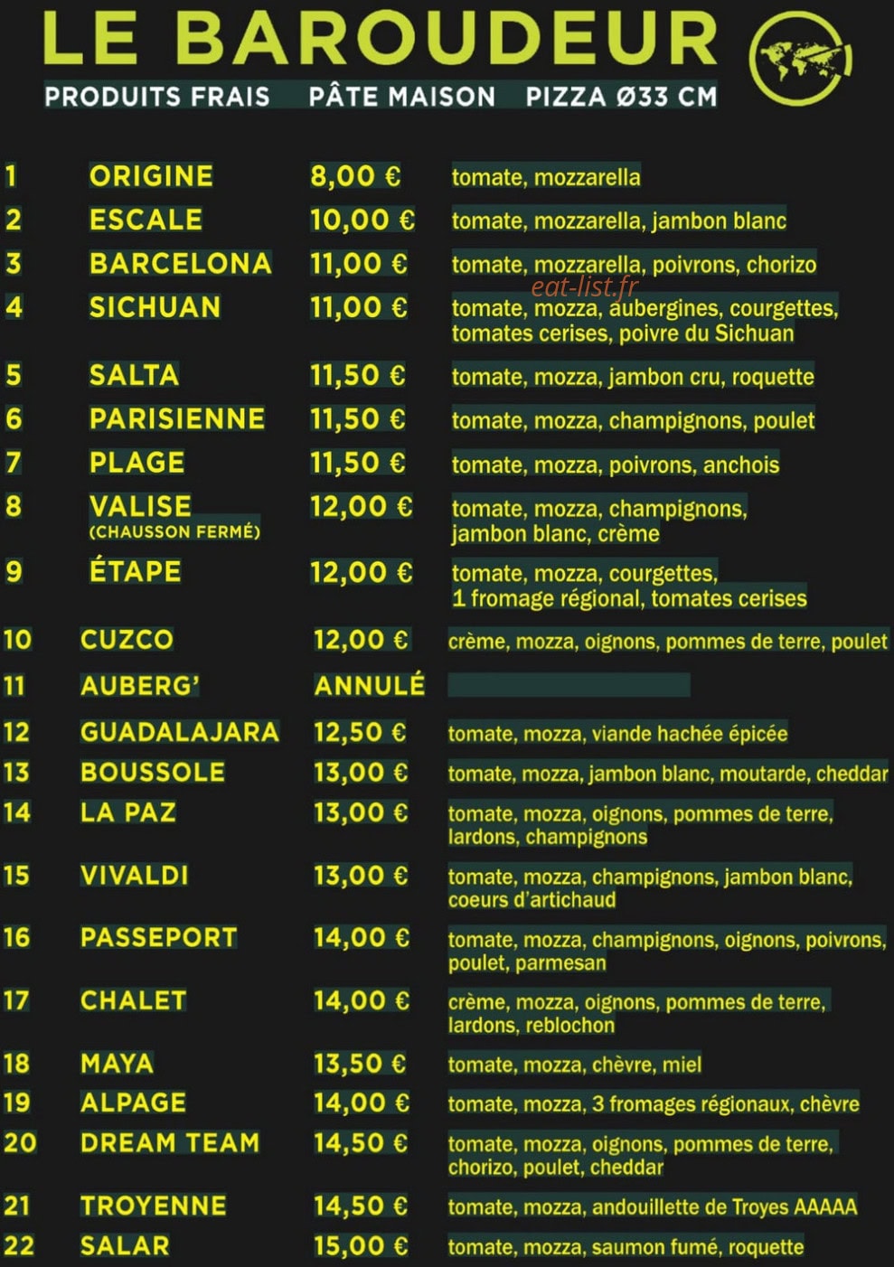 Carte et menu de Le Baroudeur à Conteville les Boulogne — La carte