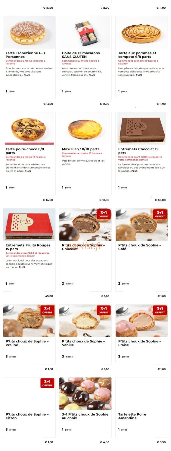 Carte et menu de Boulangerie Sophie Lebreuilly à Saint Pol sur Ternoise — Les pâtisseries suite