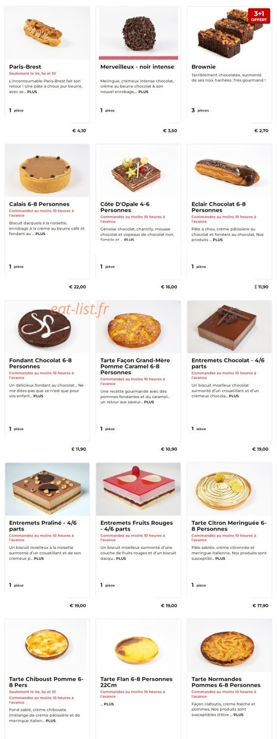 Carte et menu de Boulangerie Sophie Lebreuilly à Saint Pol sur Ternoise — Les pâtisseries suite