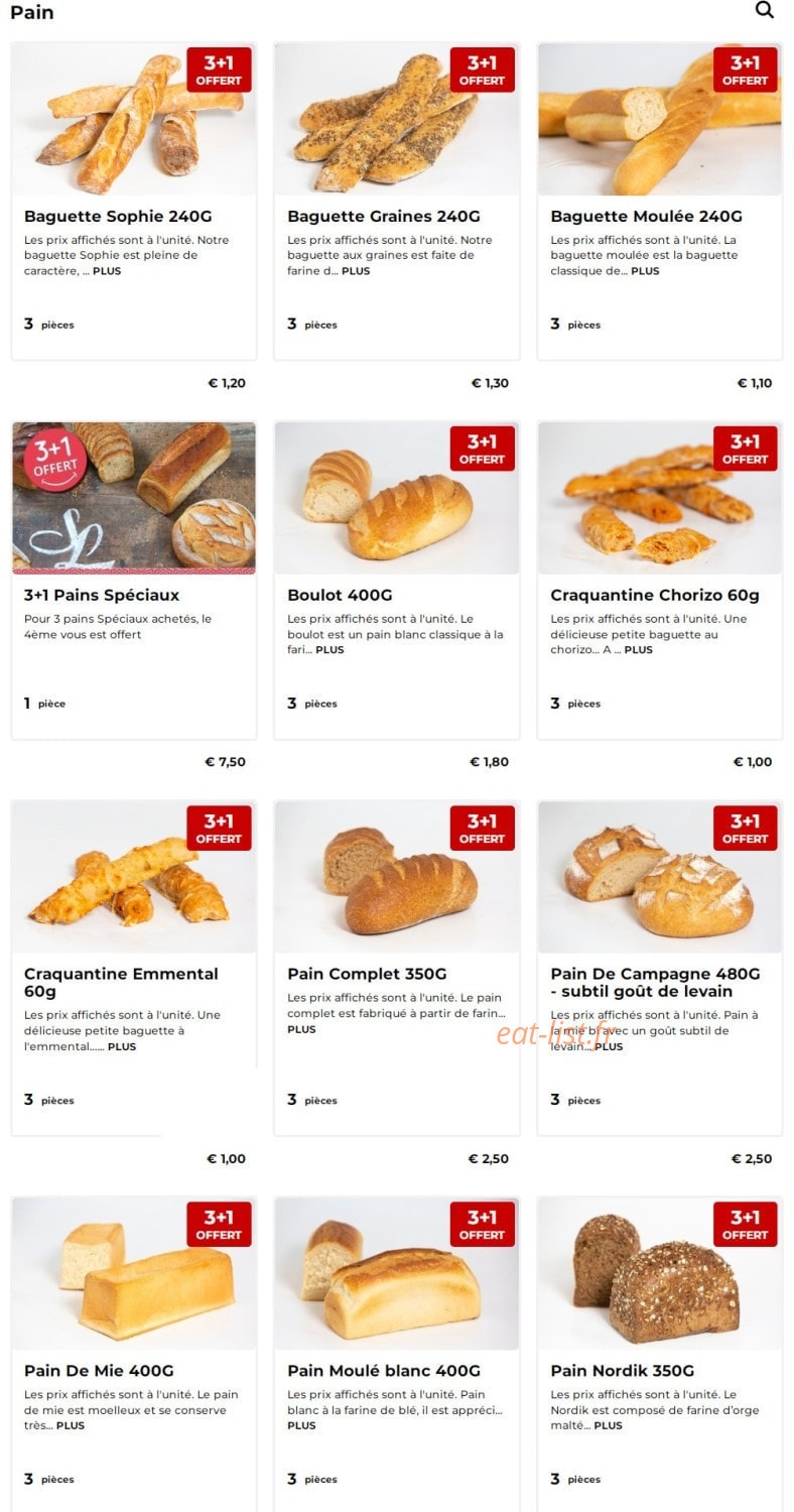 Carte et menu de Boulangerie Sophie Lebreuilly à Saint Pol sur Ternoise — Les pains