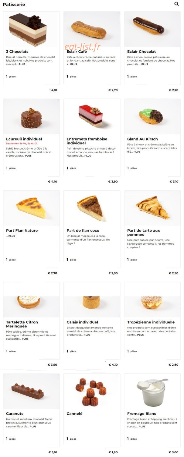 Carte et menu de Boulangerie Sophie Lebreuilly à Saint Pol sur Ternoise — Les pâtisseries