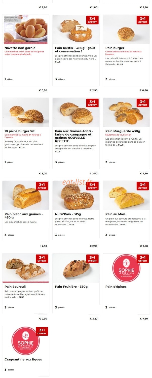 Carte et menu de Boulangerie Sophie Lebreuilly à Saint Pol sur Ternoise — Les pains suite
