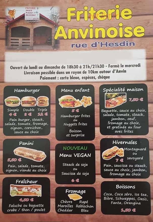 Friterie Anvinoise — carte page 1