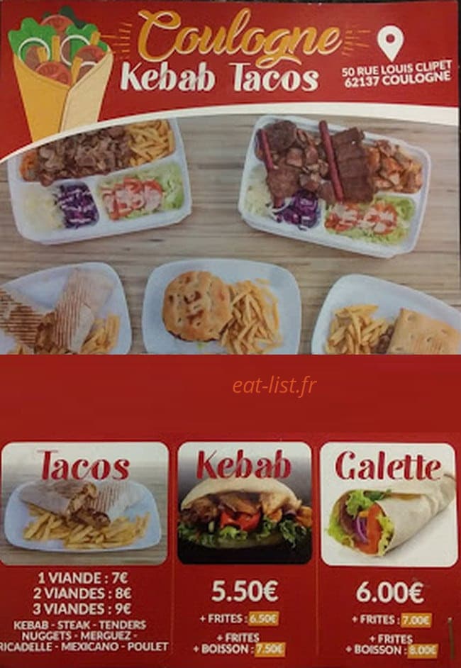 Coulogne Kebab Tacos — carte page 1