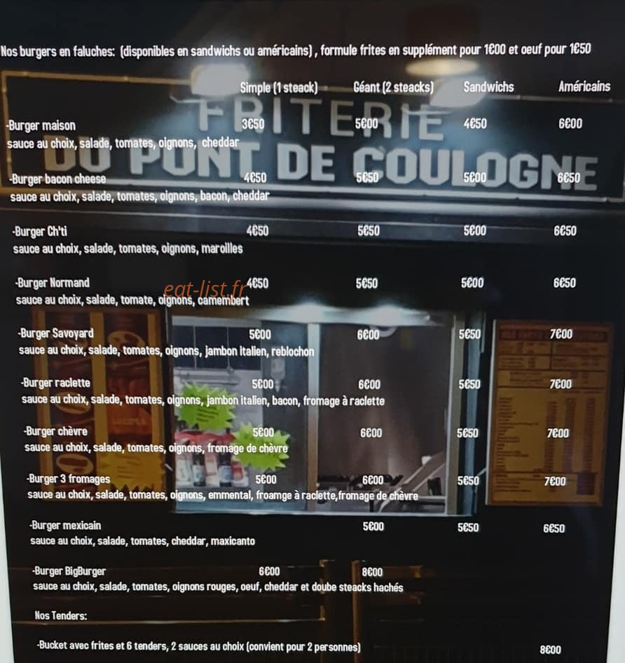Friterie du Pont de Coulogne — carte page 1