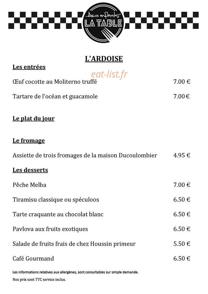 La Table aux enfants — carte page 1