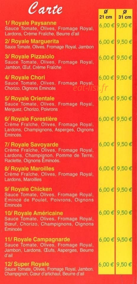 Pizza du Lion — carte page 1