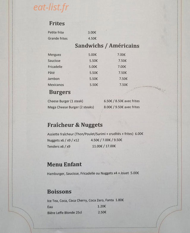 Friterie de la poste — carte page 1