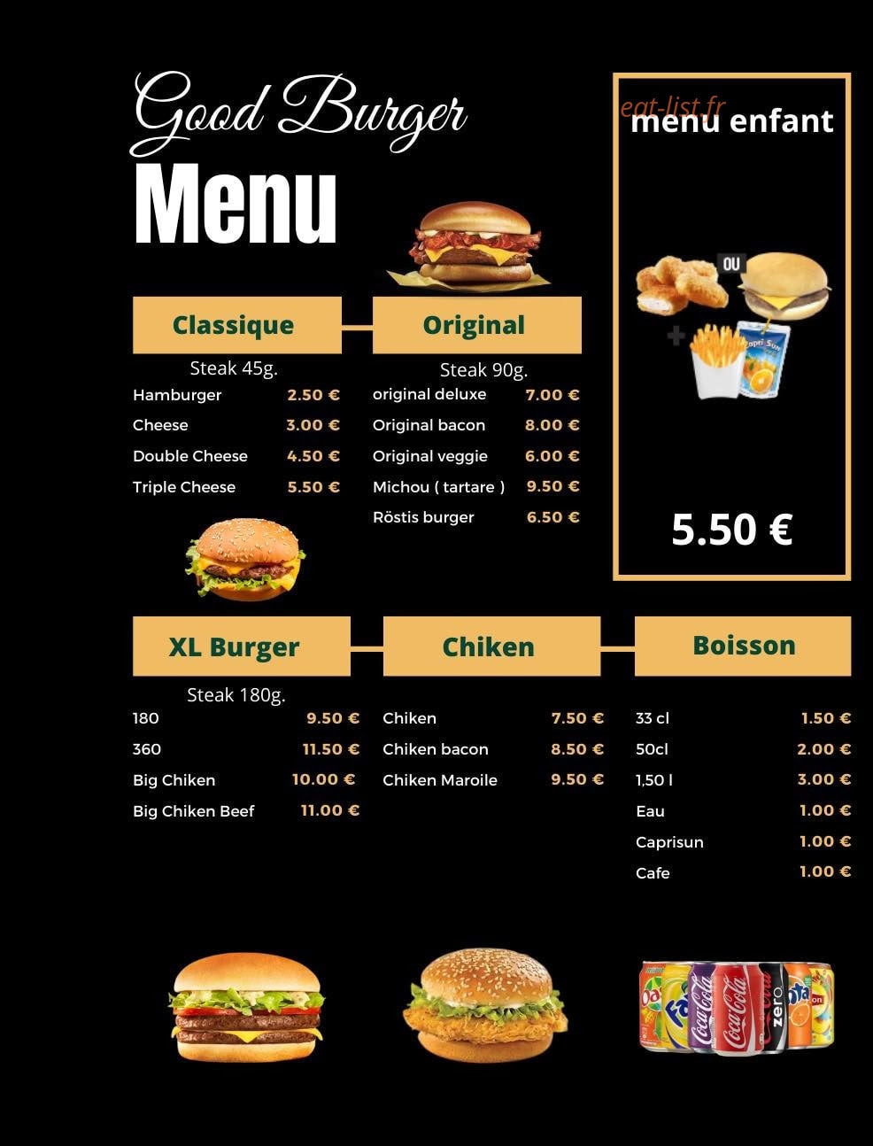 Good Burger — carte page 1