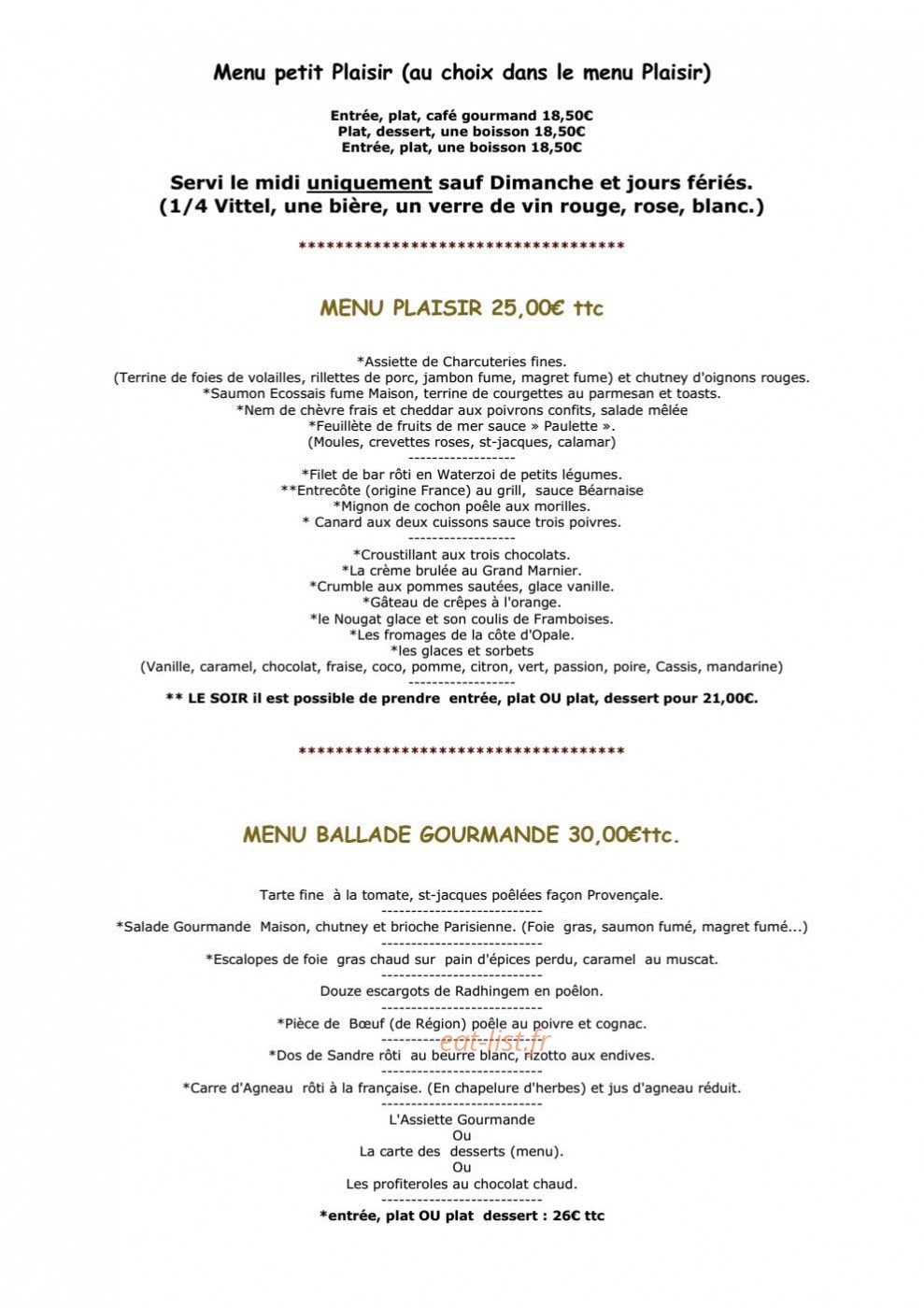 L'écurie Restaurant — carte page 1