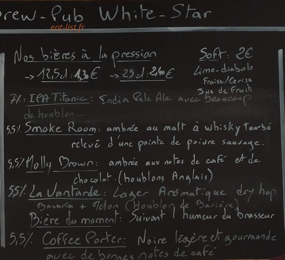 Brasserie Artisanale White Star — carte page 1