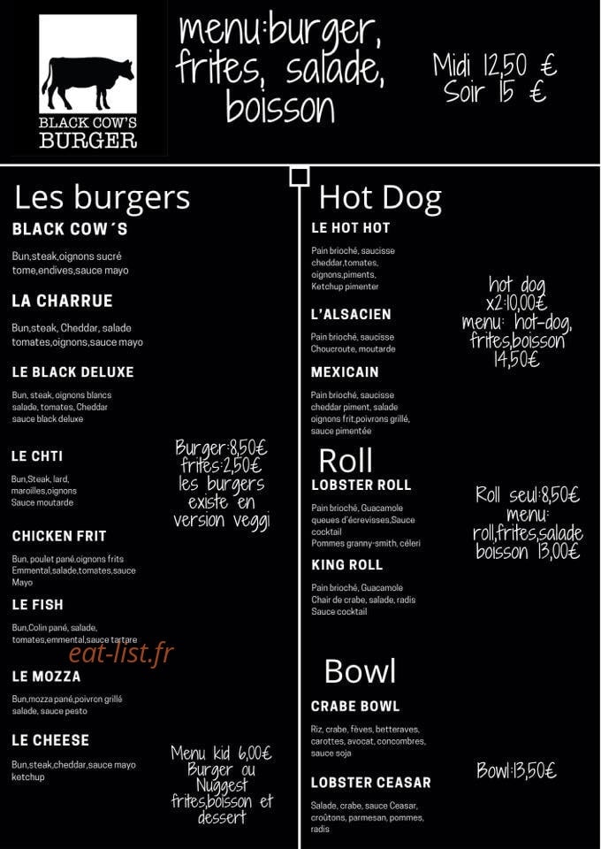 Black cow's burger — carte page 2