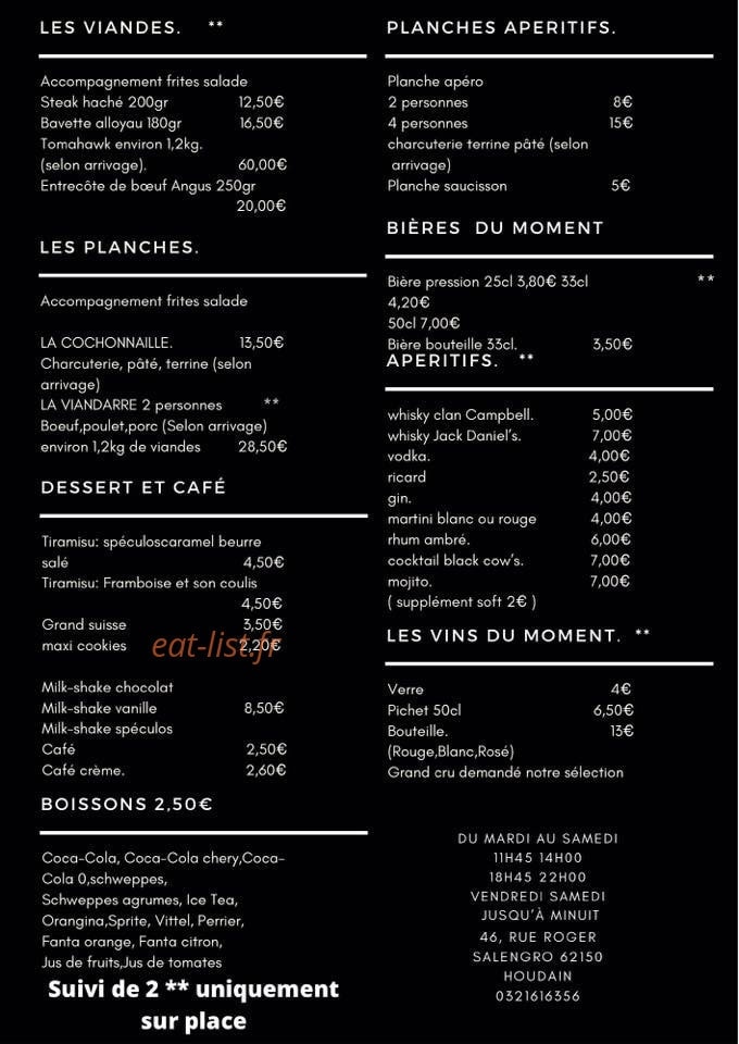 Black cow's burger — carte page 3