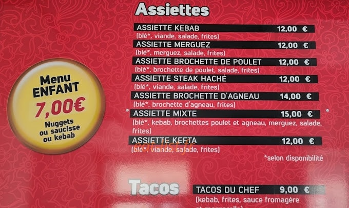 Houdain kebab — carte page 1