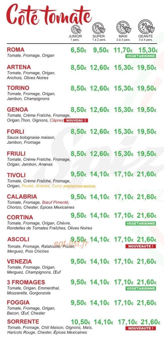 Spizza Carola — carte page 2
