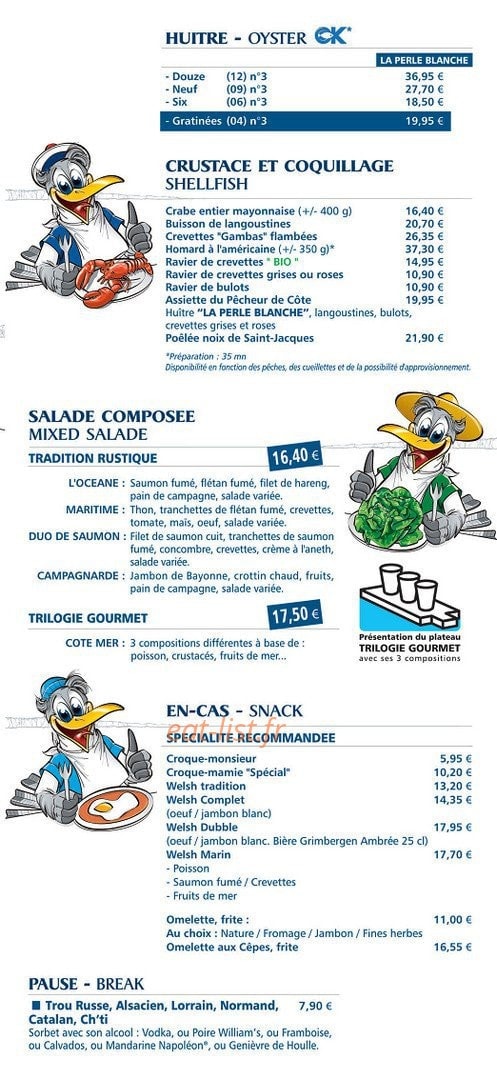 Carte et menu de Brasserie l'Océan à Nesles — Les huîtres, salades composer...
