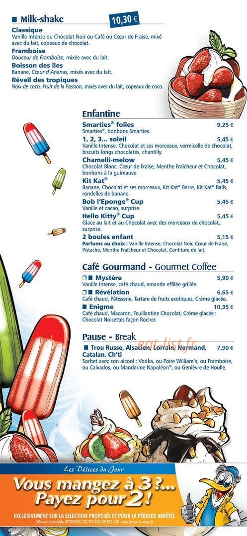 Carte et menu de Brasserie l'Océan à Nesles — Les milk-shake, les enfantines...