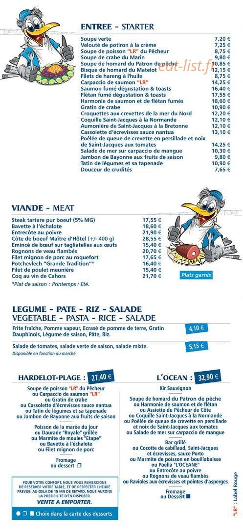 Carte et menu de Brasserie l'Océan à Nesles — Les entrées, viandes...