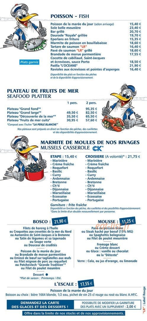 Carte et menu de Brasserie l'Océan à Nesles — Les poissons, plateaux de fruit de mer...